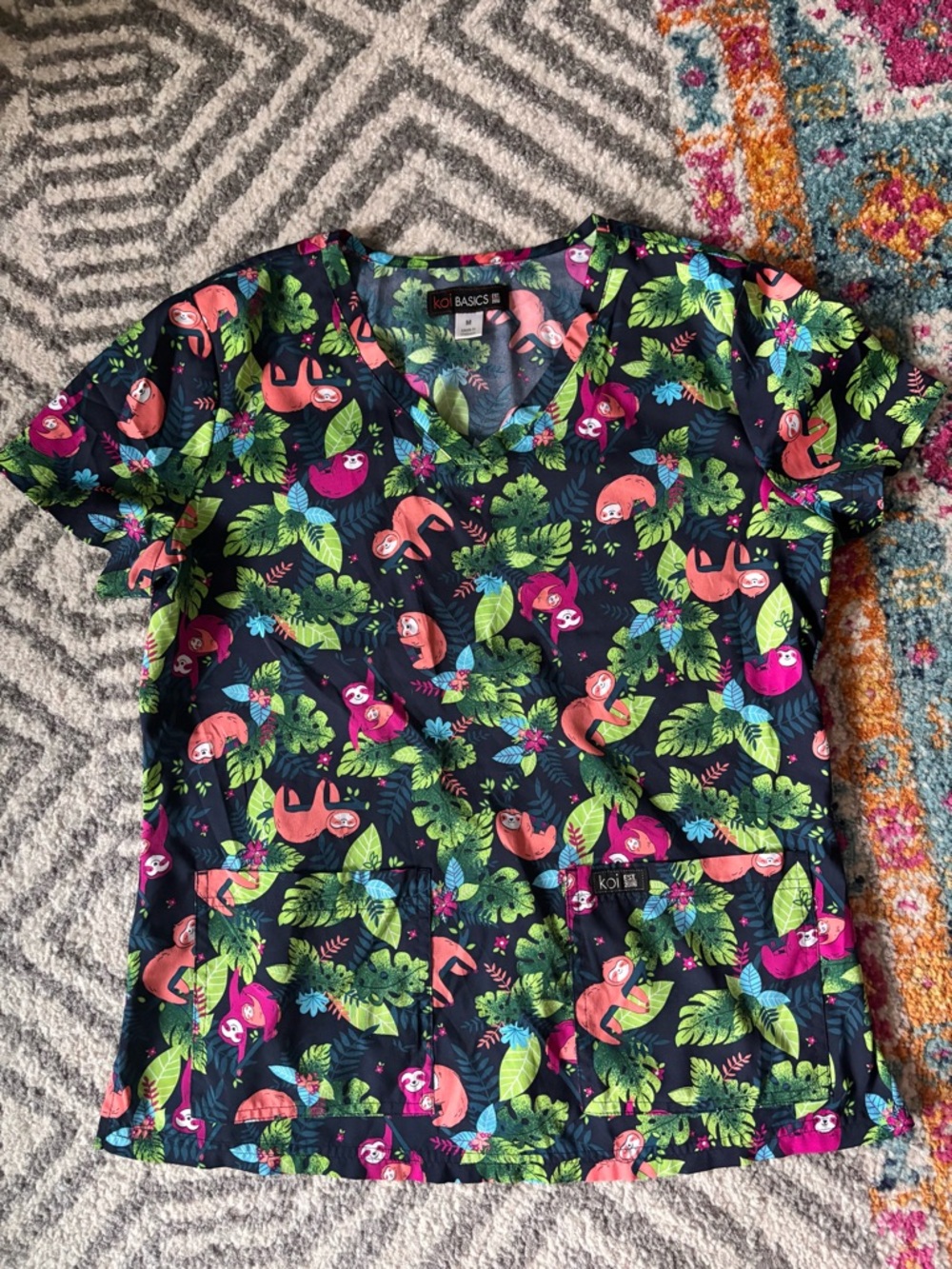Koi Basics Sloth Scrub Top